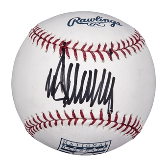 Donald Trump Single-Signed OML Selig Baseball With National Baseball Hall of Fame Stamp (JSA)